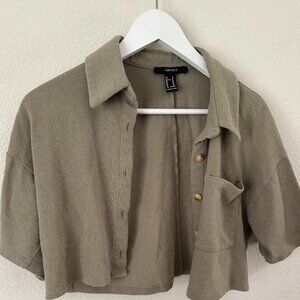 Green Cropped Button Up